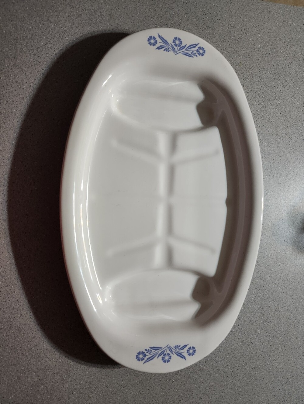 Corningware. White Ceramic Oval Serving Platter with Blue Floral Accent